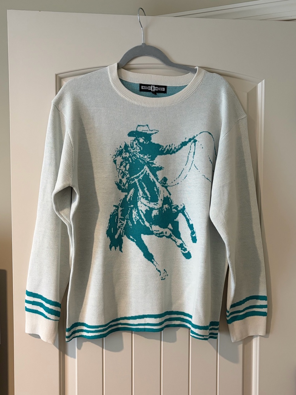Crewneck Sweater with Teal Rodeo Graphic